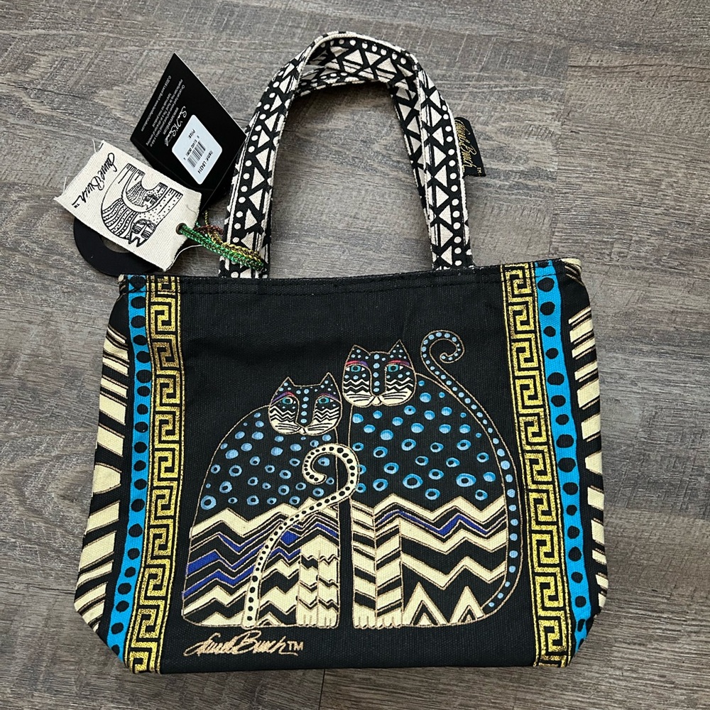 Laurel Burch Black and Blue Cat Pattern Tote
